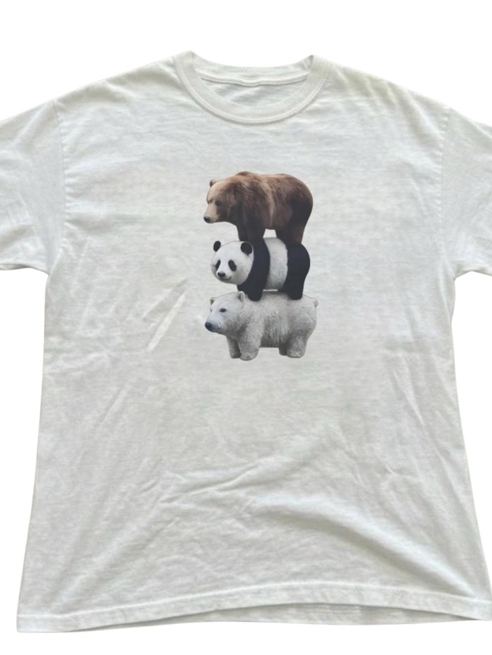 White Short Sleeve Tee with Stacked Bears Graphic